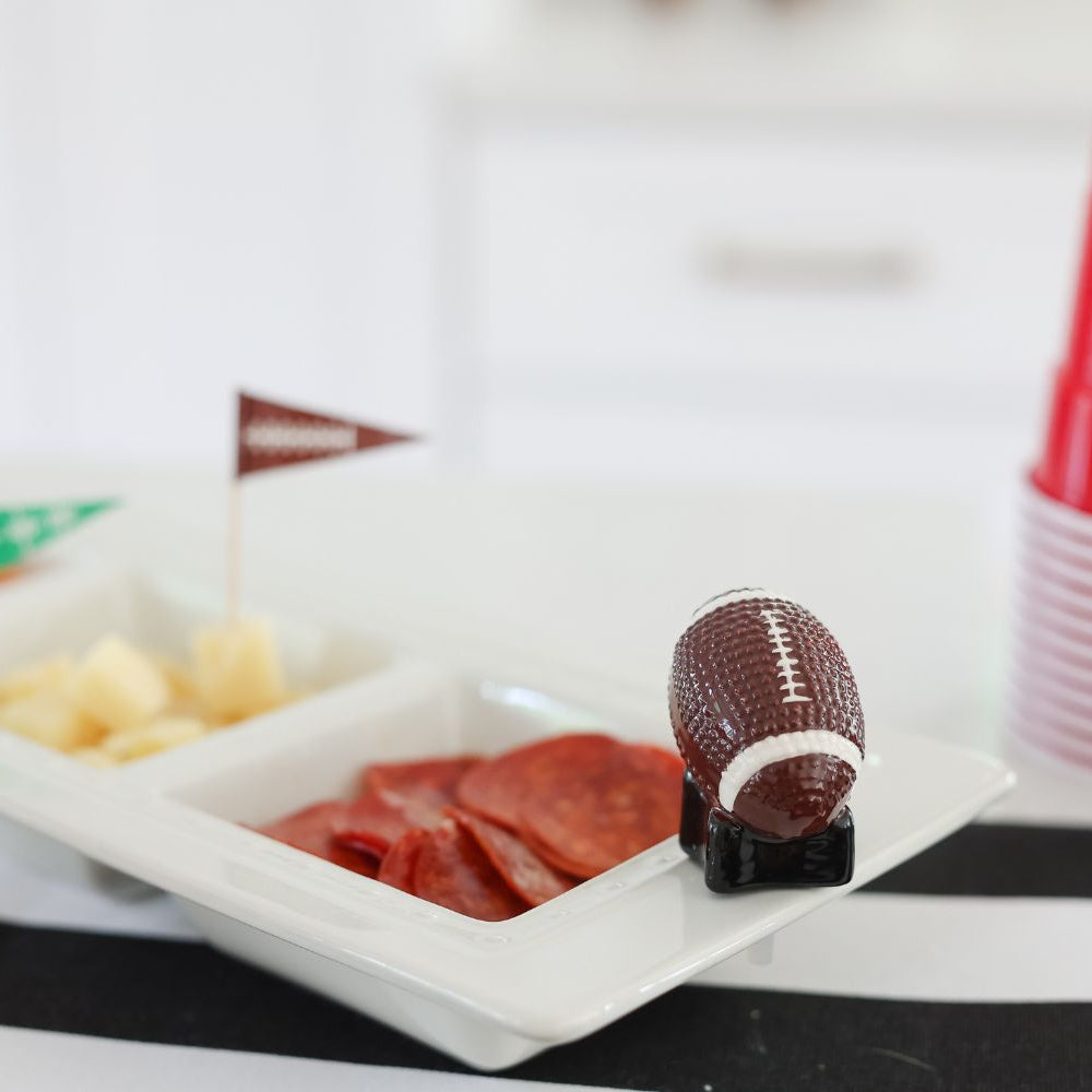 football mini on divided dish